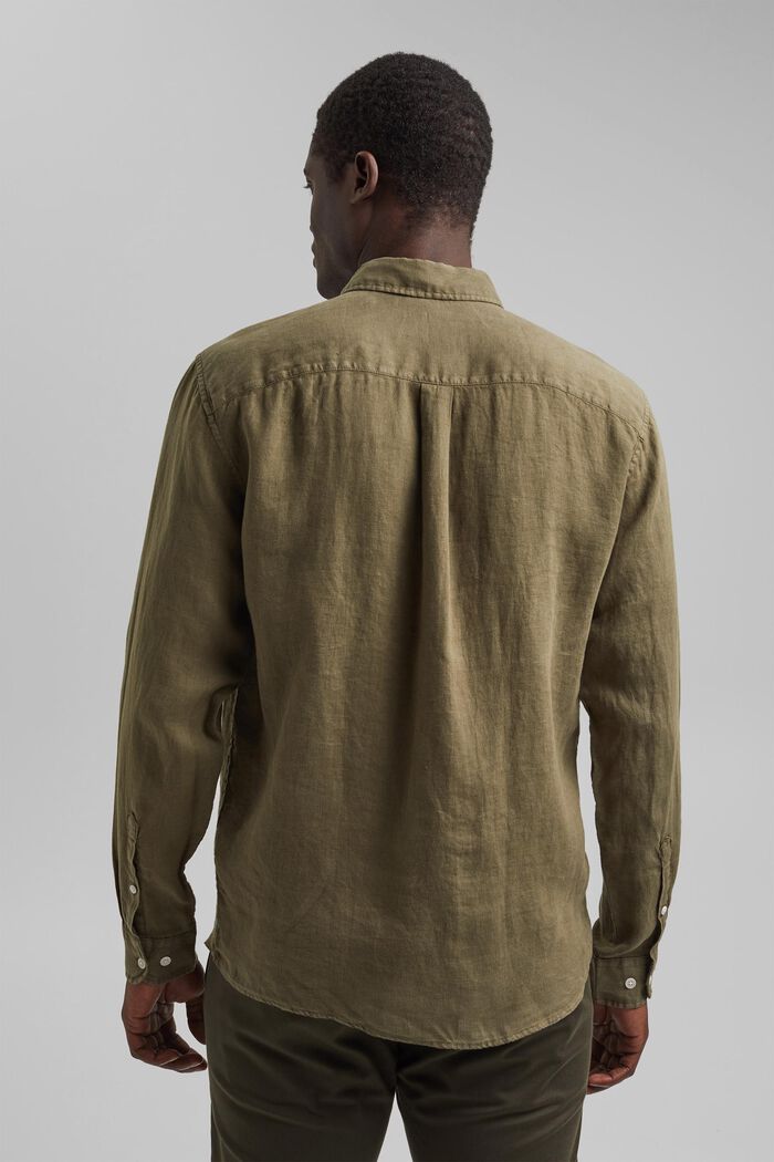 Koszula z przypinanym kołnierzykiem, 100% lnu, DARK KHAKI, detail image number 3