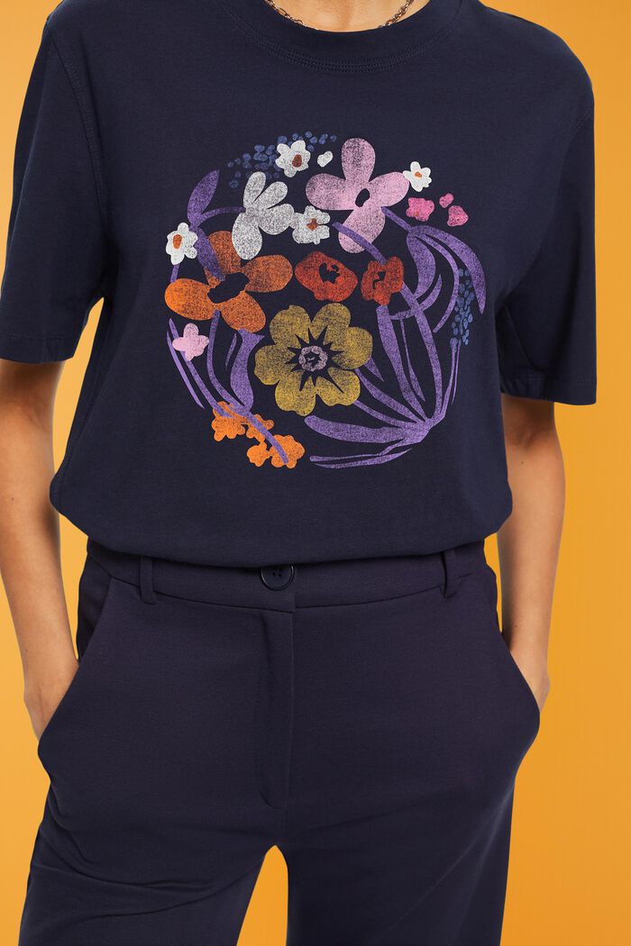 Koszulka z kwiatowym nadrukiem, NAVY, detail image number 2