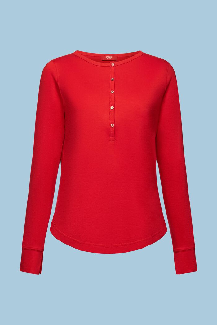 Bawełniany top henley, DARK RED, detail image number 7
