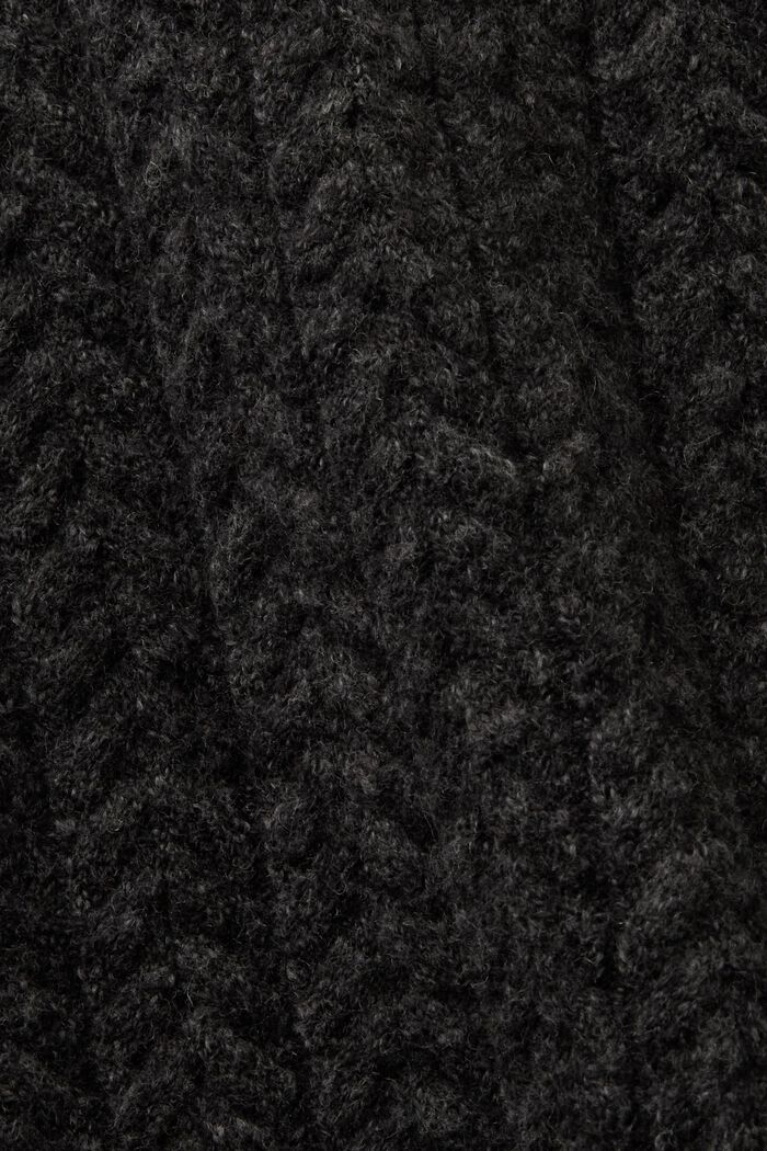 Melanżowy sweter z okrągłym dekoltem z dzianiny w warkocze, BLACK, detail image number 6