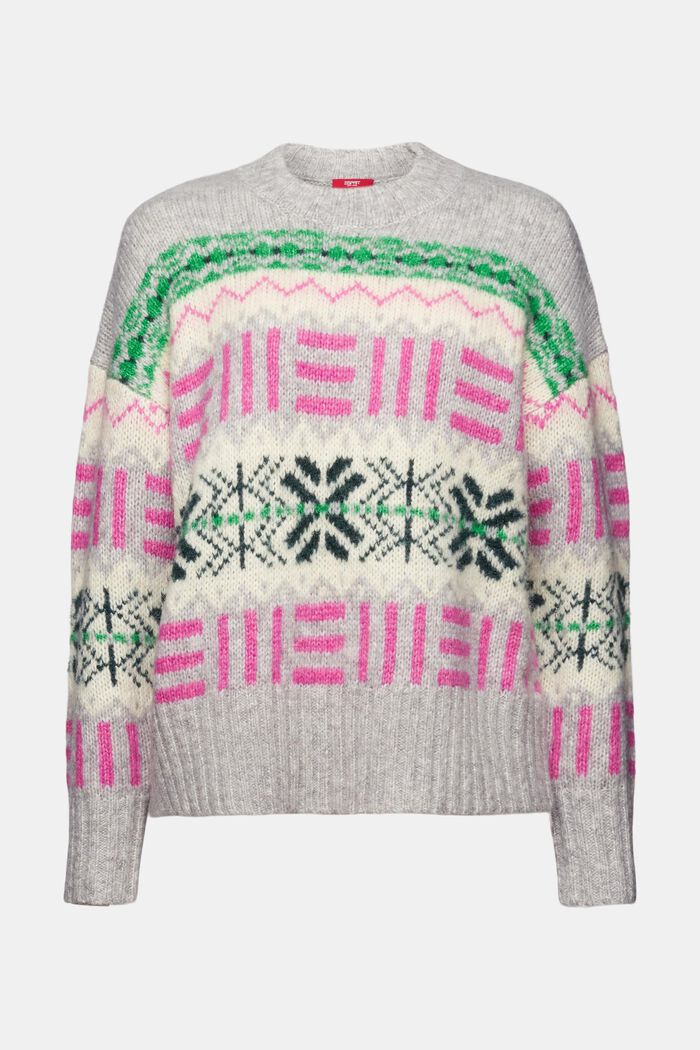 Żakardowy sweter z okrągłym dekoltem, LIGHT GREY, detail image number 7