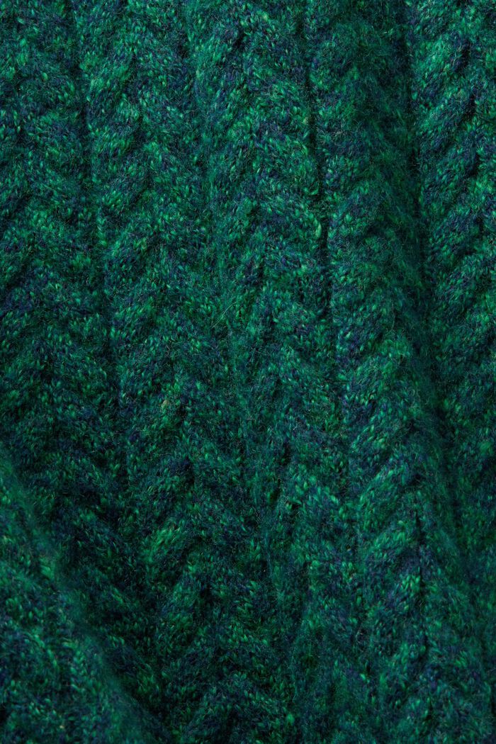 Melanżowy sweter z okrągłym dekoltem z dzianiny w warkocze, GREEN, detail image number 5