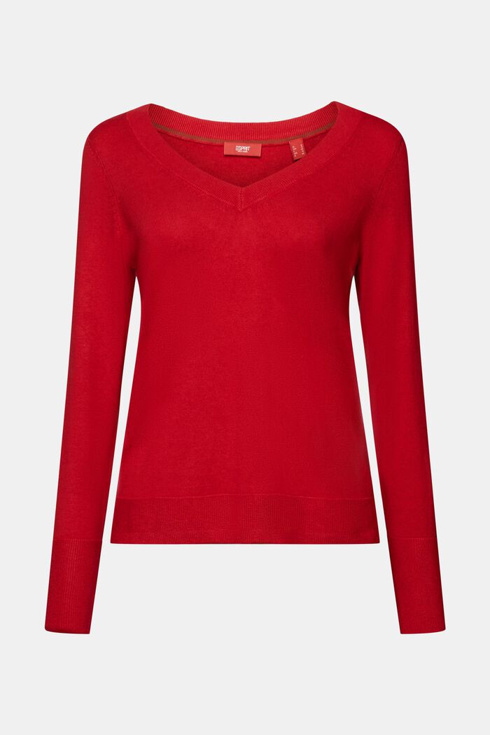 Sweter z dekoltem w serek, DARK RED, detail image number 6