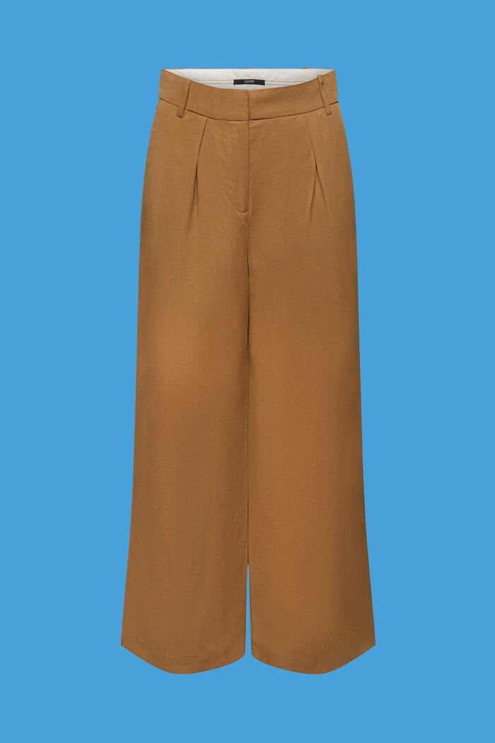 Spodnie ze skróconą szeroką nogawką i wysokim stanem, z lnem, PALE KHAKI, detail image number 5