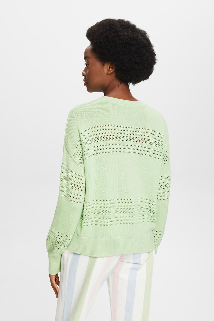 Ażurowy sweter z okrągłym dekoltem, LIGHT GREEN, detail image number 2