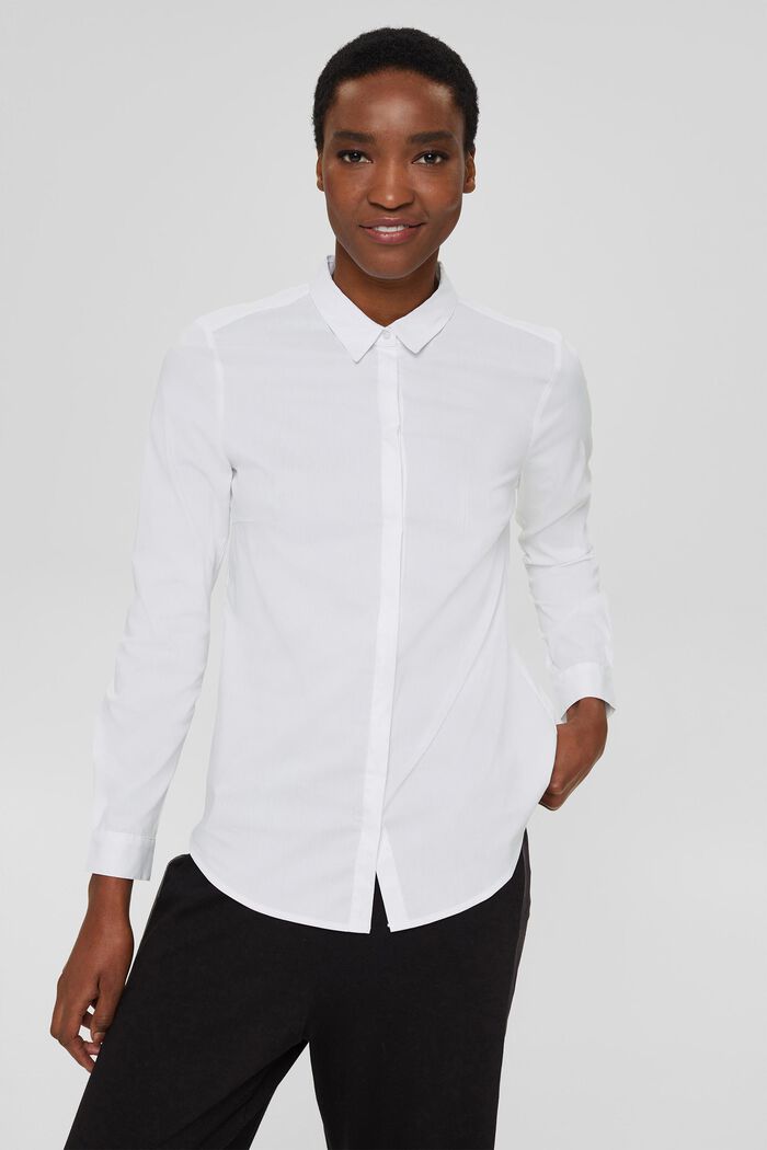 Elastyczna bluzka koszulowa z wcięciem w talii, WHITE, detail image number 5