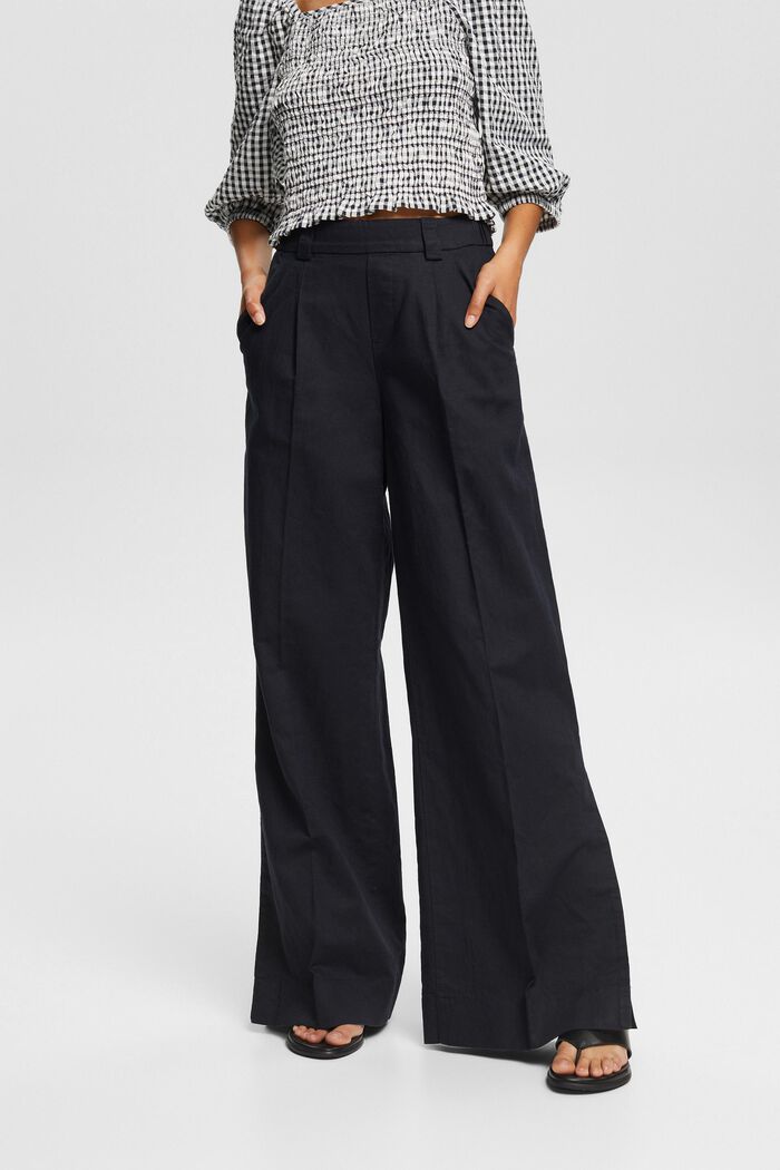 Z lnem: spodnie z szerokimi nogawkami i rozcięciami, BLACK, detail image number 1