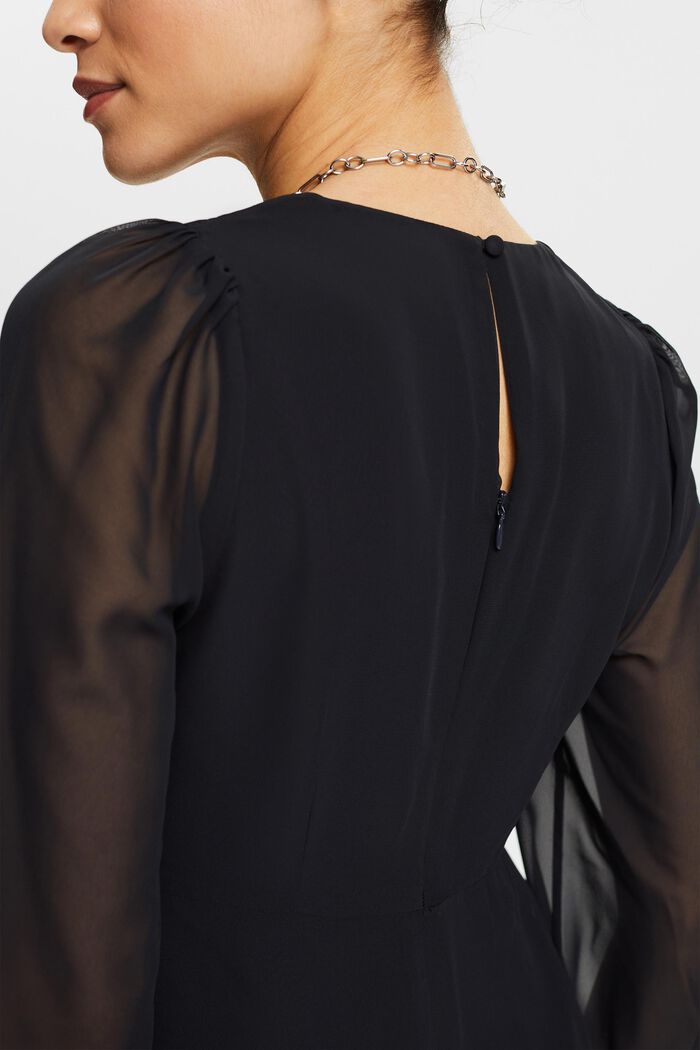 Szyfonowa sukienka mini z dekoltem w serek, BLACK, detail image number 3