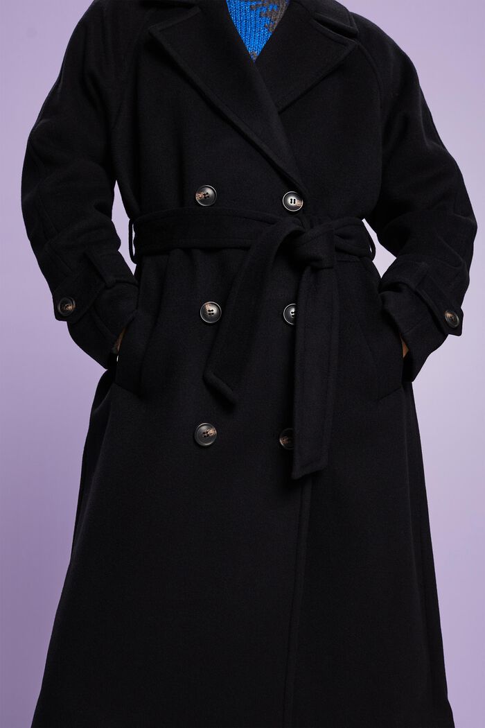 Dwurzędowy płaszcz z wełny i kaszmiru, BLACK, detail image number 2