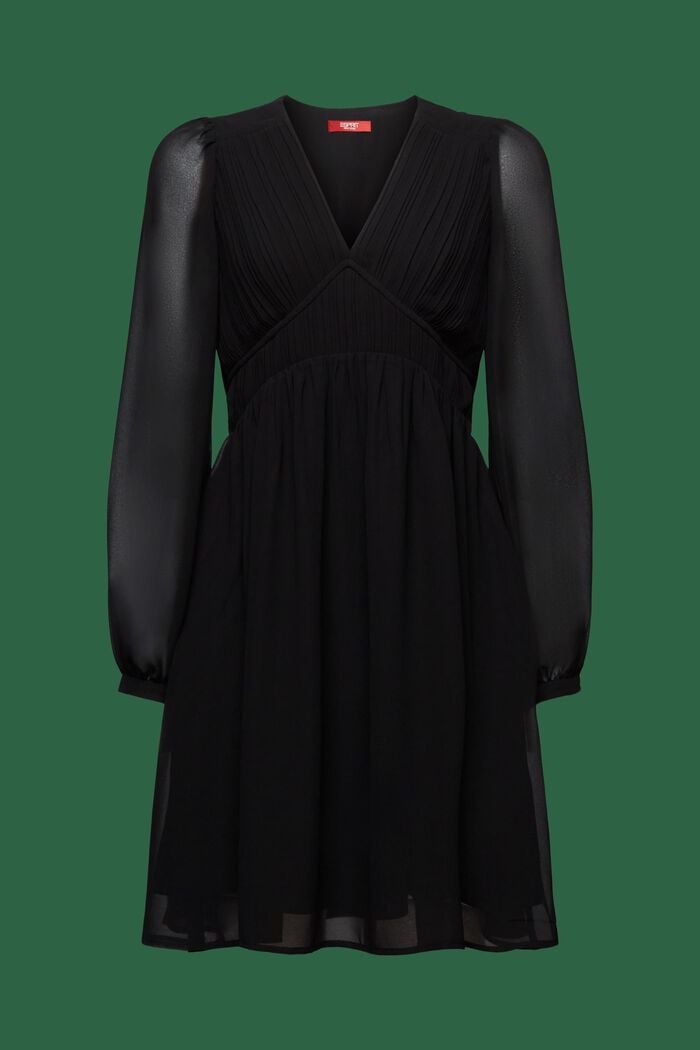 Sukienka mini z dekoltem w serek z szyfonu, BLACK, detail image number 5