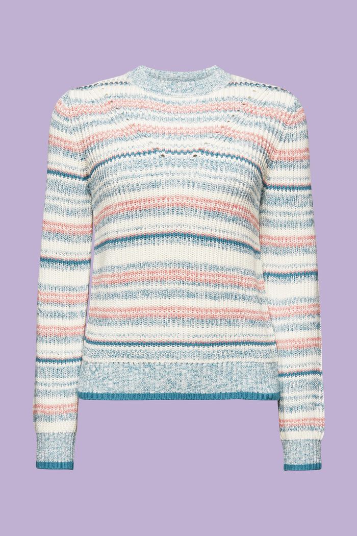 Sweter z okrągłym dekoltem w paski, DARK TURQUOISE, detail image number 6