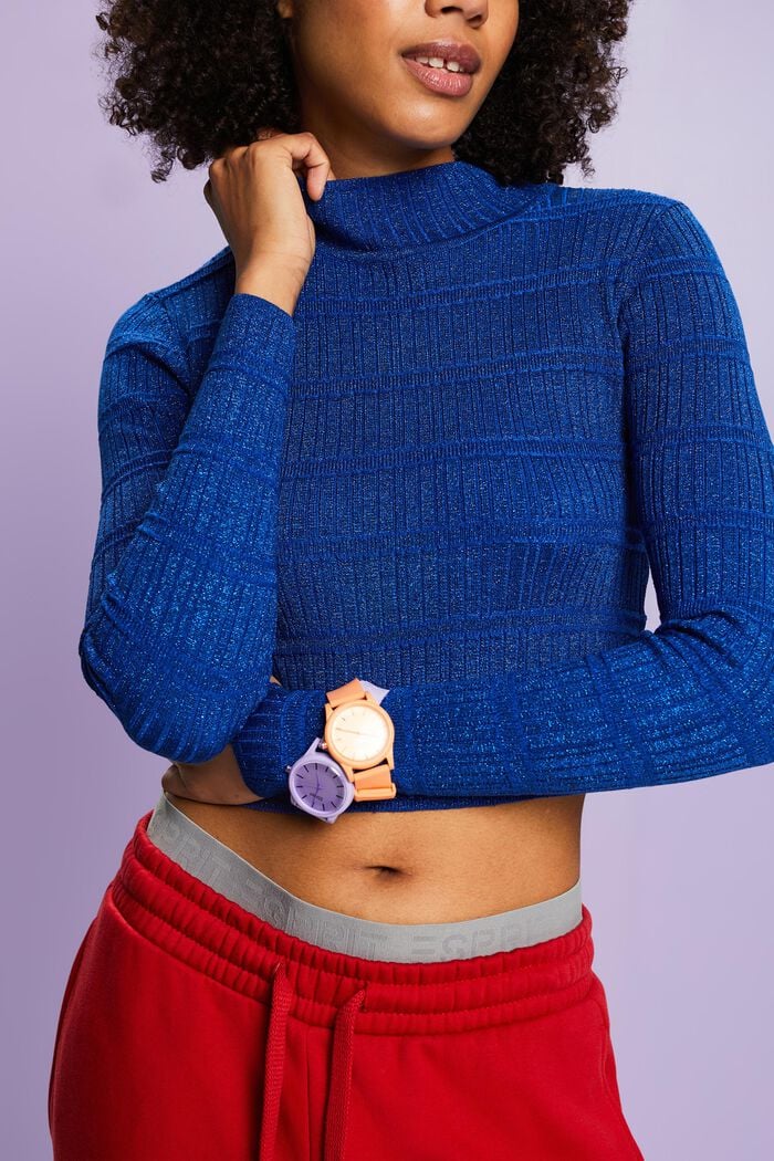 Skrócony sweter z półgolfem z lamy, BRIGHT BLUE, detail image number 1