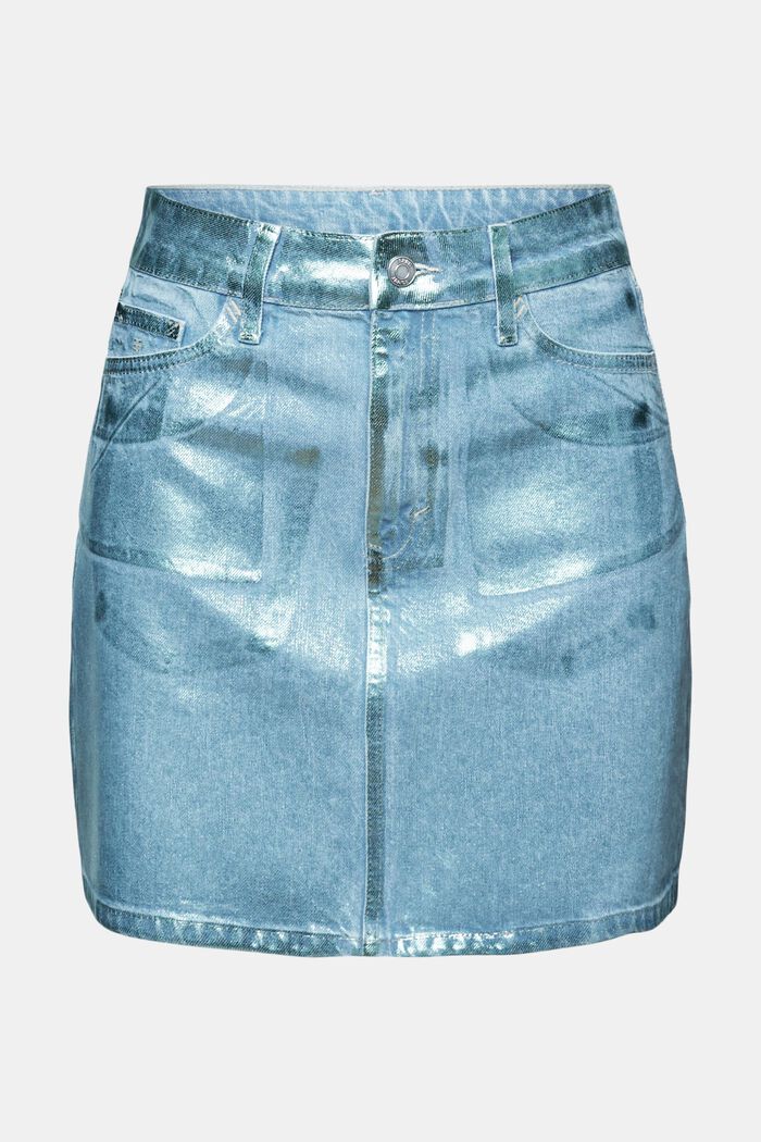 Dżinsowa spódnica mini z metalicznym połyskiem, DENIM/PISTACHIO GREEN, detail image number 7