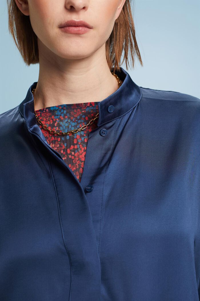Bluzka zapinana na guziki z satynowym przodem, GREY BLUE, detail image number 1