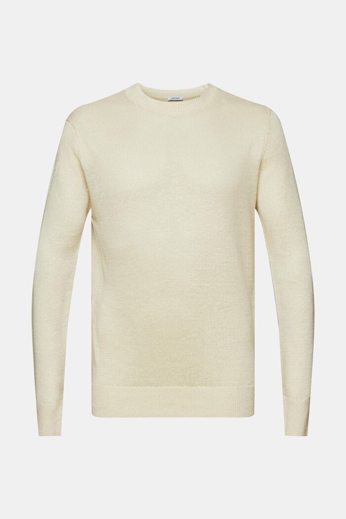 Lniany sweter z okrągłym dekoltem, CREAM BEIGE, detail image number 5