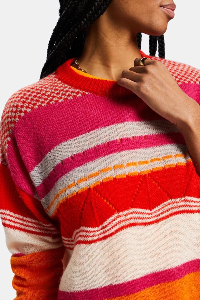 Sweter z okrągłym dekoltem w paski, RED, detail image number 3