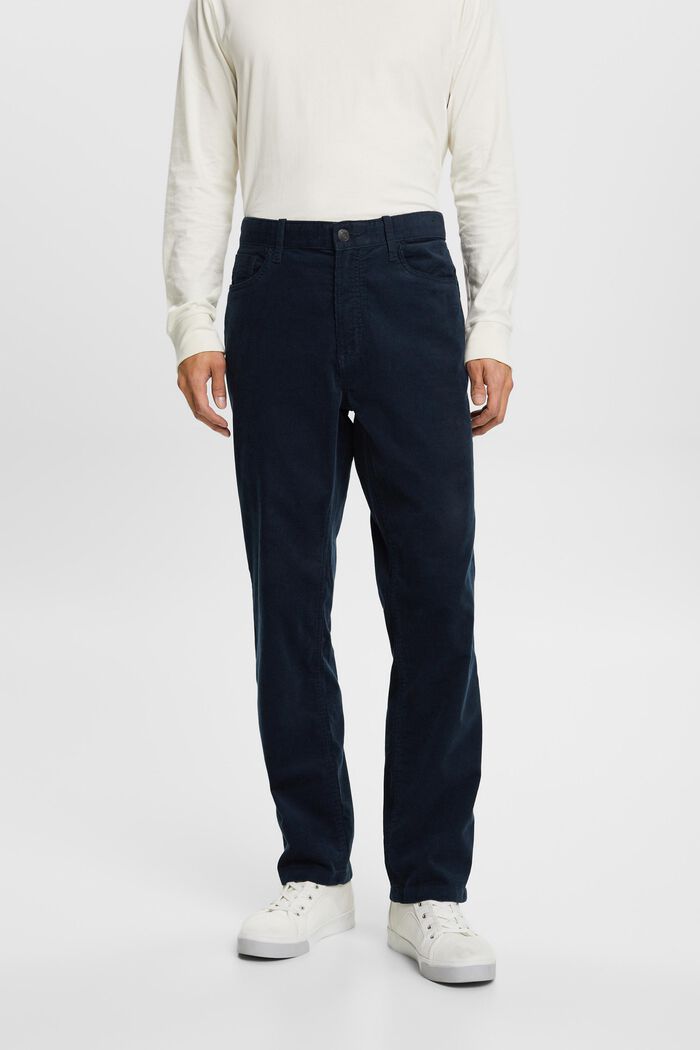 Sztruksowe spodnie, straight fit, PETROL BLUE, detail image number 0