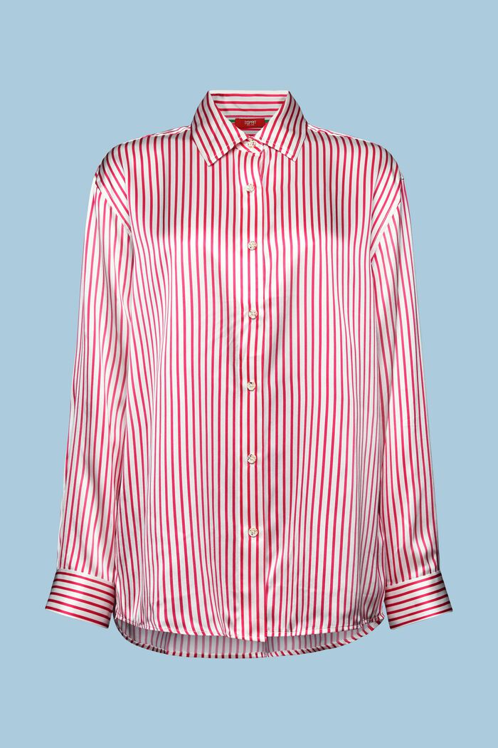 Jedwabna koszula w paski, PINK FUCHSIA, detail image number 6