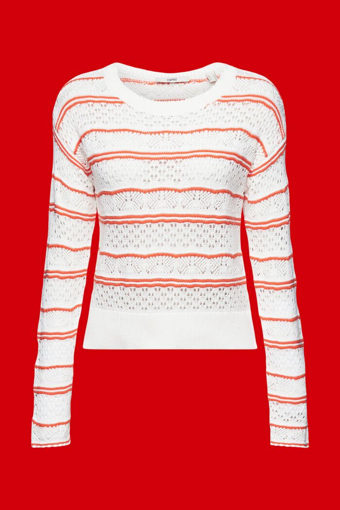 Sweter ze zrównoważonej bawełny z fakturą, OFF WHITE, detail image number 6
