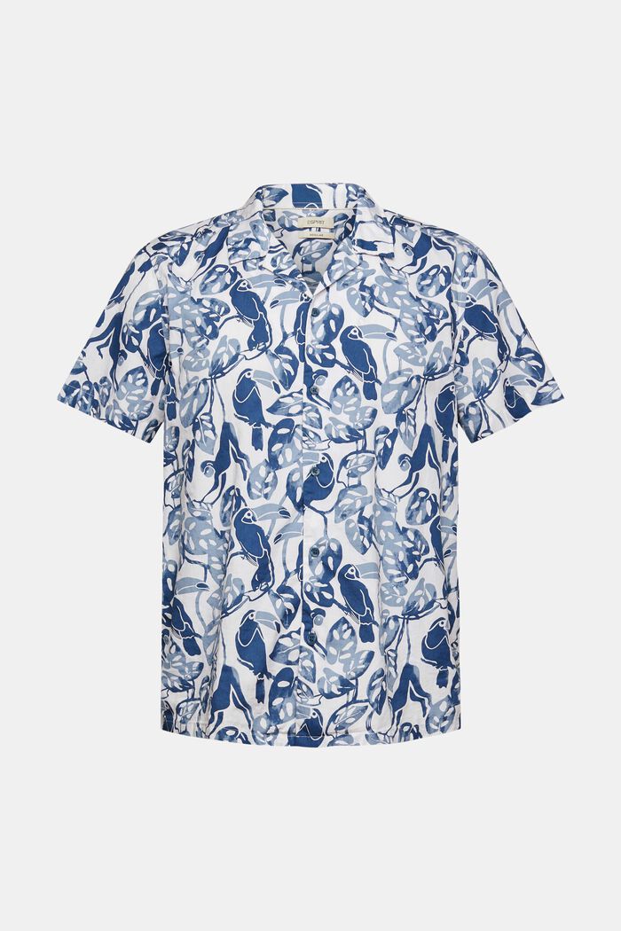 Koszula z krótkim rękawem i tropikalnym nadrukiem, 100% bawełny, BLUE, overview
