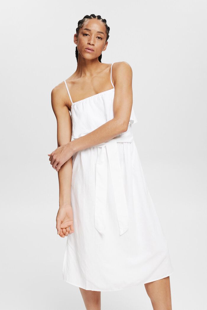 Z lnem: sukienka z regulowanymi ramiączkami, WHITE, detail image number 0