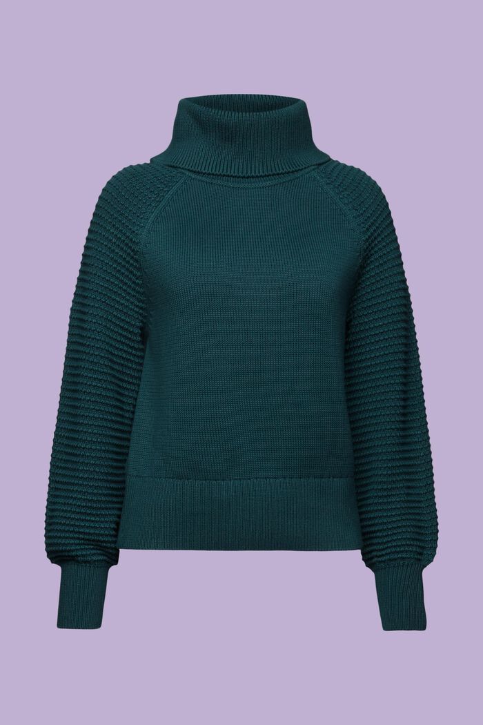 Sweter z półgolfem z bawełny, EMERALD GREEN, detail image number 5