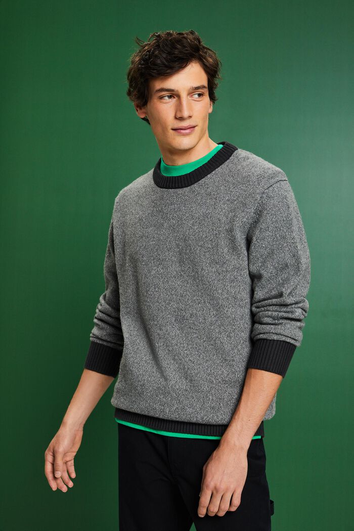 Sweter z okrągłym dekoltem z mieszanki wełnianej, MEDIUM GREY, detail image number 0