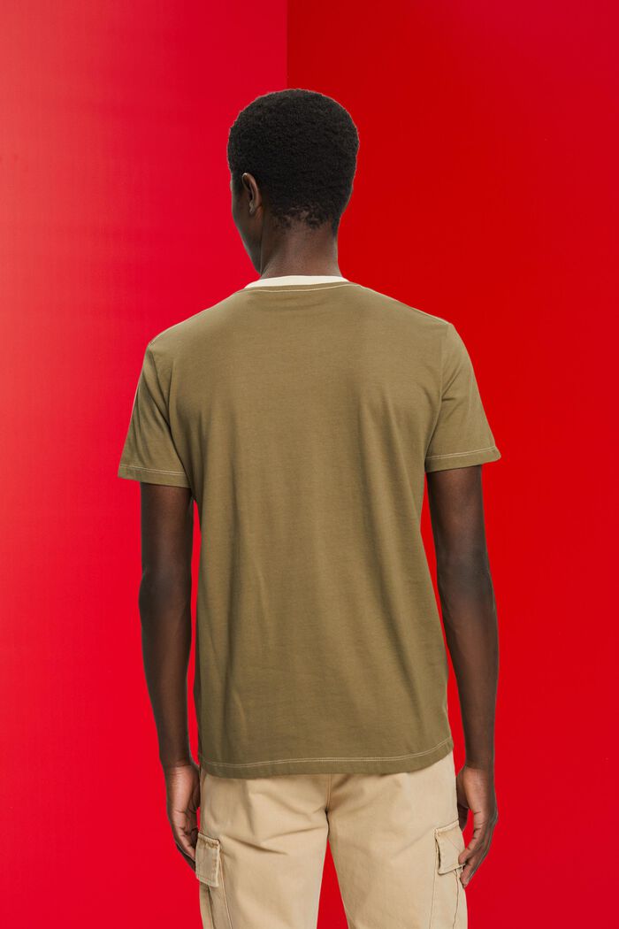 Dwukolorowy T-shirt z bawełny, LIGHT TAUPE, detail image number 3