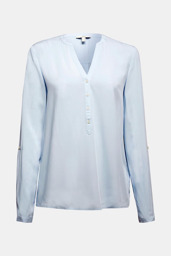 Bluzka z dekoltem henley, LENZING™ ECOVERO™, LIGHT BLUE, detail image number 0