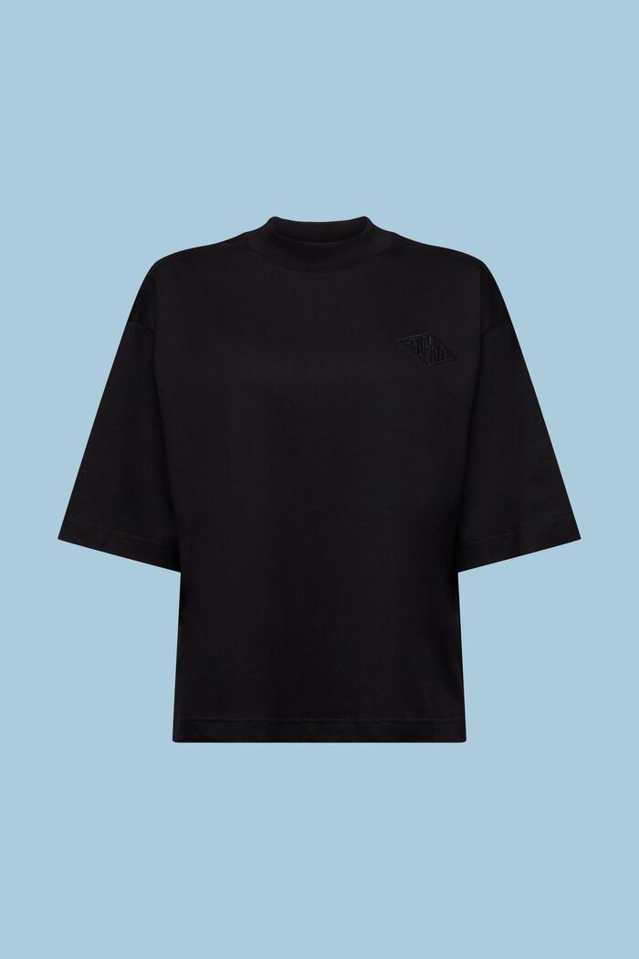 Bawełniany T-shirt z logo i półgolfem, BLACK, detail image number 6