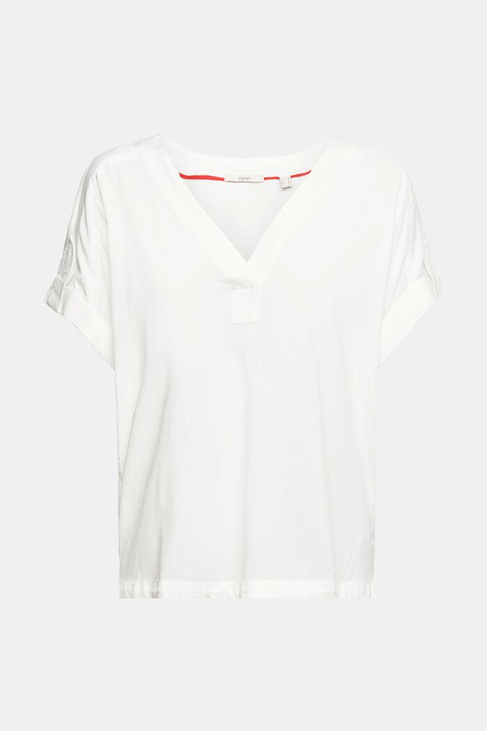 Bluzka z dekoltem w serek, LENZING™ ECOVERO™, OFF WHITE, detail image number 5