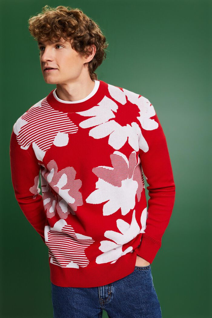 Żakardowy sweter z bawełny, DARK RED, detail image number 4