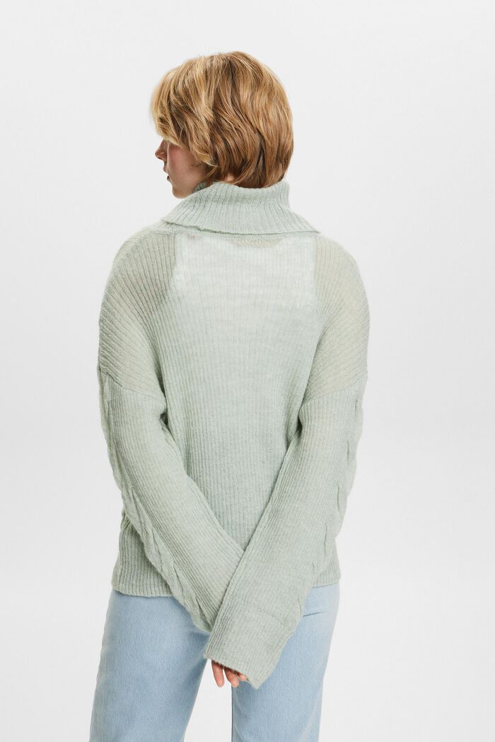 Sweter z półgolfem z wzorem w warkocze, LIGHT AQUA GREEN, detail image number 4