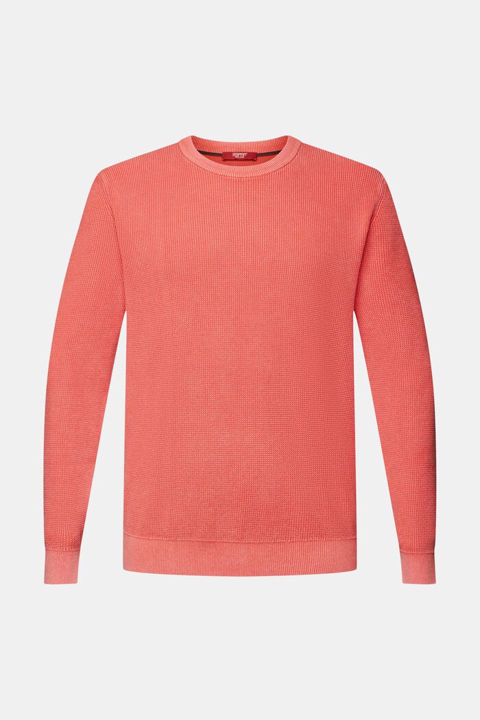 Sweter basic z okrągłym dekoltem, 100% bawełny, CORAL RED, detail image number 5