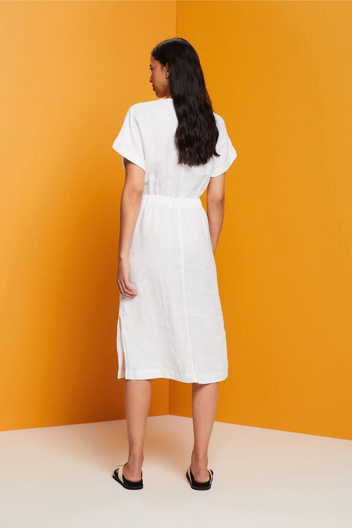 Kopertowa sukienka, 100% lnu, WHITE, detail image number 3