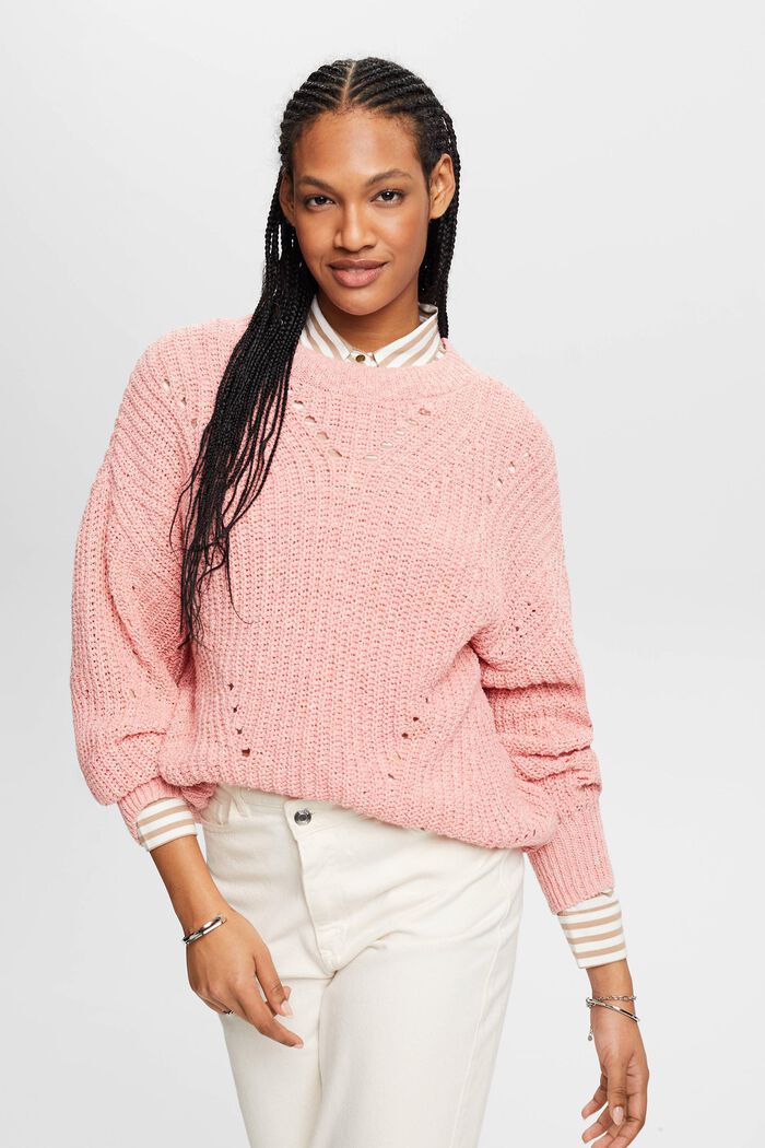 Sweter z warkoczowym wzorem, PINK, detail image number 0