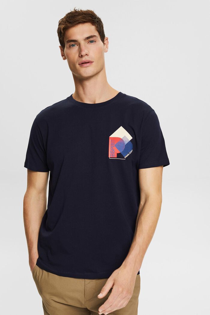 T-shirt z dżerseju z nadrukiem, bawełna ekologiczna, NAVY, detail image number 0