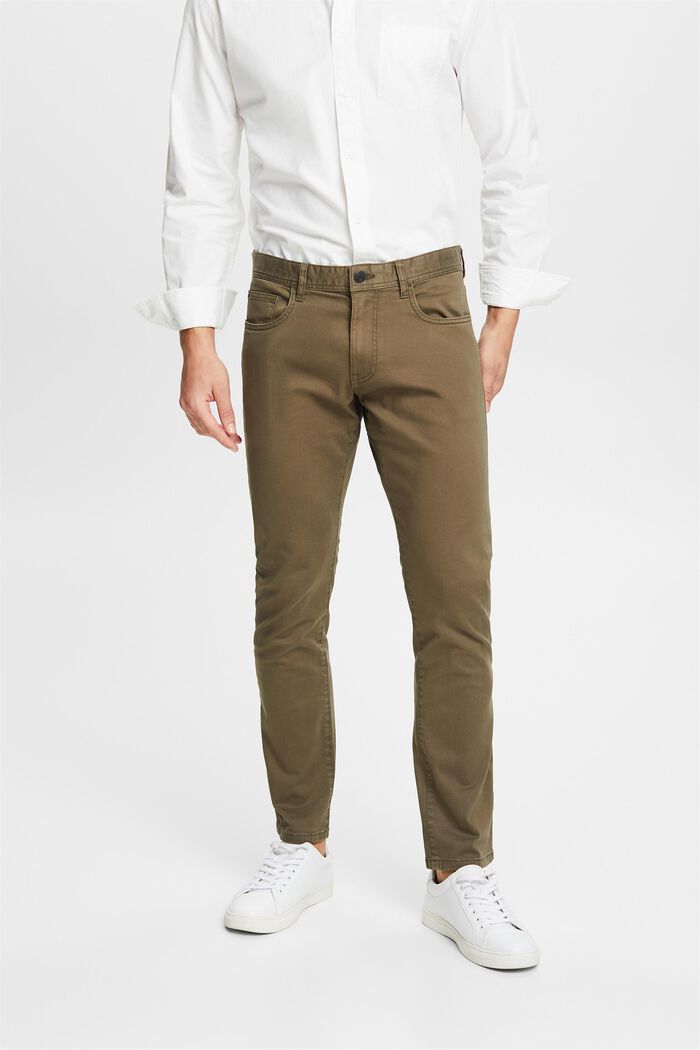 Spodnie slim fit, bawełna organiczna, DARK KHAKI, detail image number 0