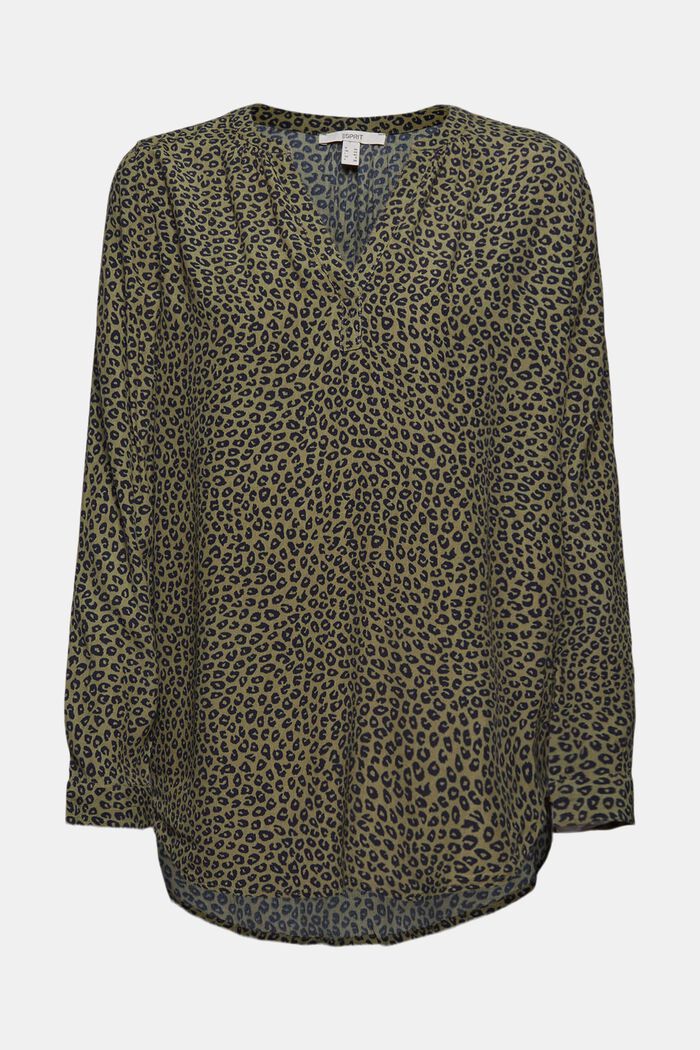 Wzorzysta bluzka z LENZING™ ECOVERO™, KHAKI GREEN, detail image number 0