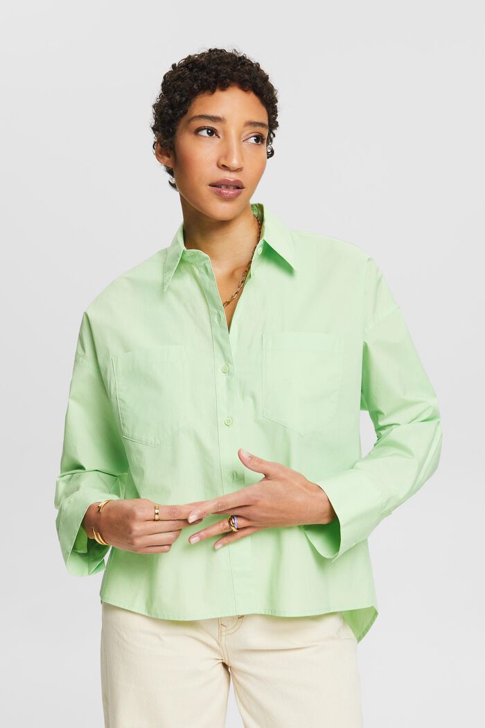 Koszula z bawełnianej popeliny na guziki, LIGHT GREEN, detail image number 0