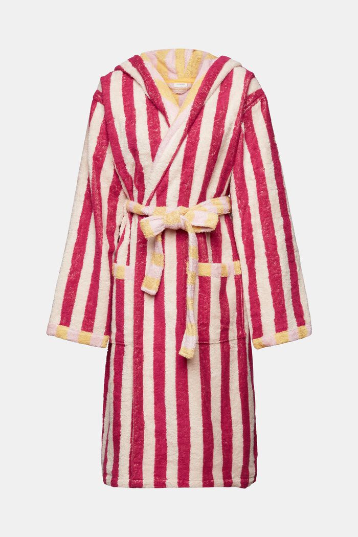 Bawełniany płaszcz kąpielowy w paski, unisex, CRANBERRY, detail image number 5