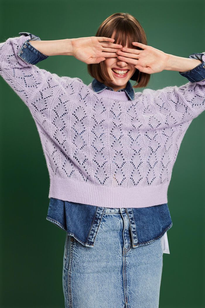 Sweter o luźnym splocie z mieszanki z wełną, LAVENDER, detail image number 4