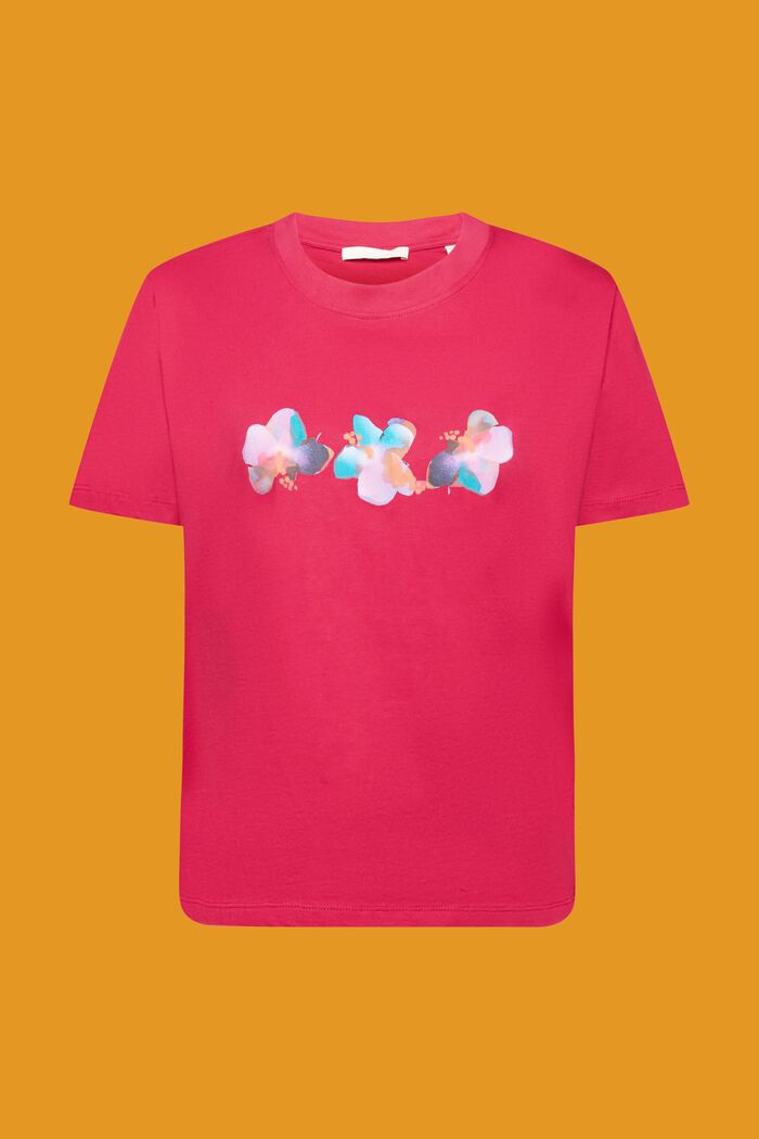 Bawełniany T-shirt z nadrukiem w kwiaty, DARK PINK, detail image number 5