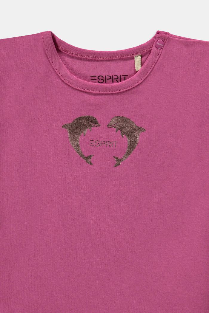 T-shirt z metalicznym nadrukiem, bawełna ekologiczna, DARK PINK, detail image number 2