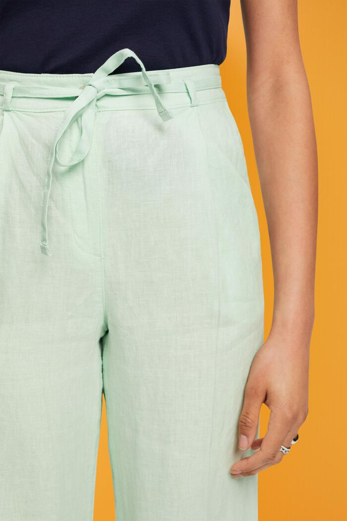 Spodnie z lnu z szerokimi nogawkami, PASTEL GREEN, detail image number 2