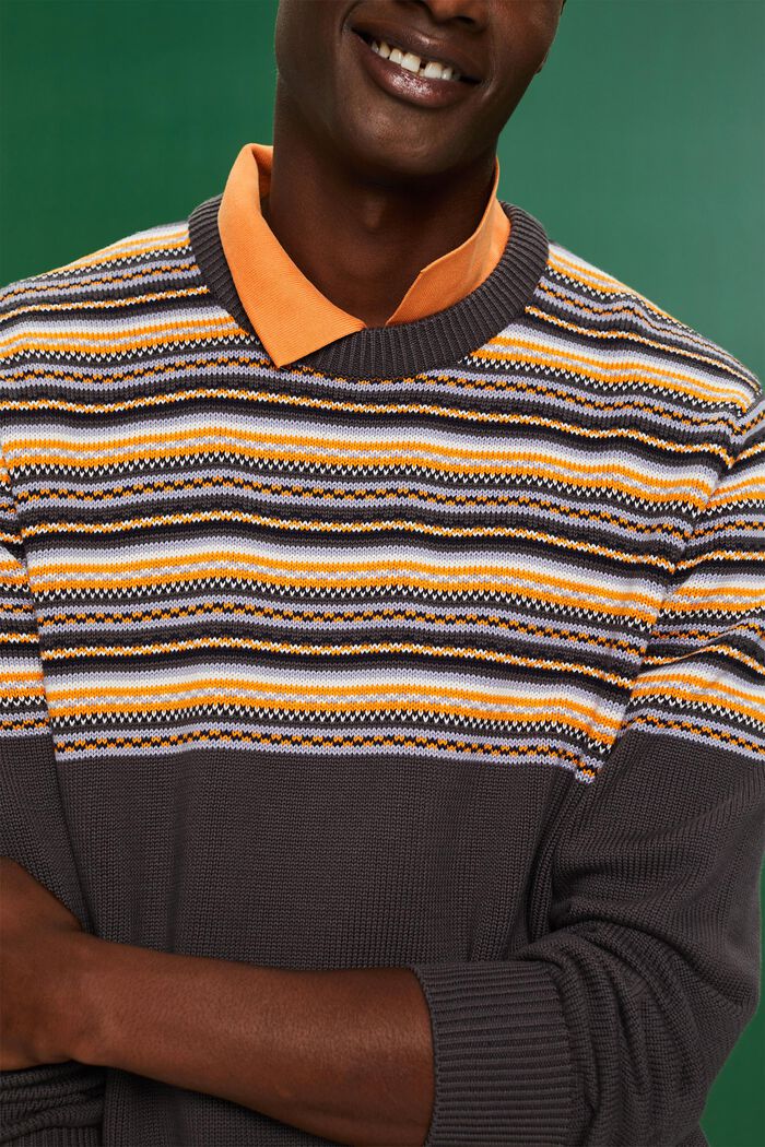 Żakardowy sweter z okrągłym dekoltem z bawełny, DARK GREY, detail image number 1