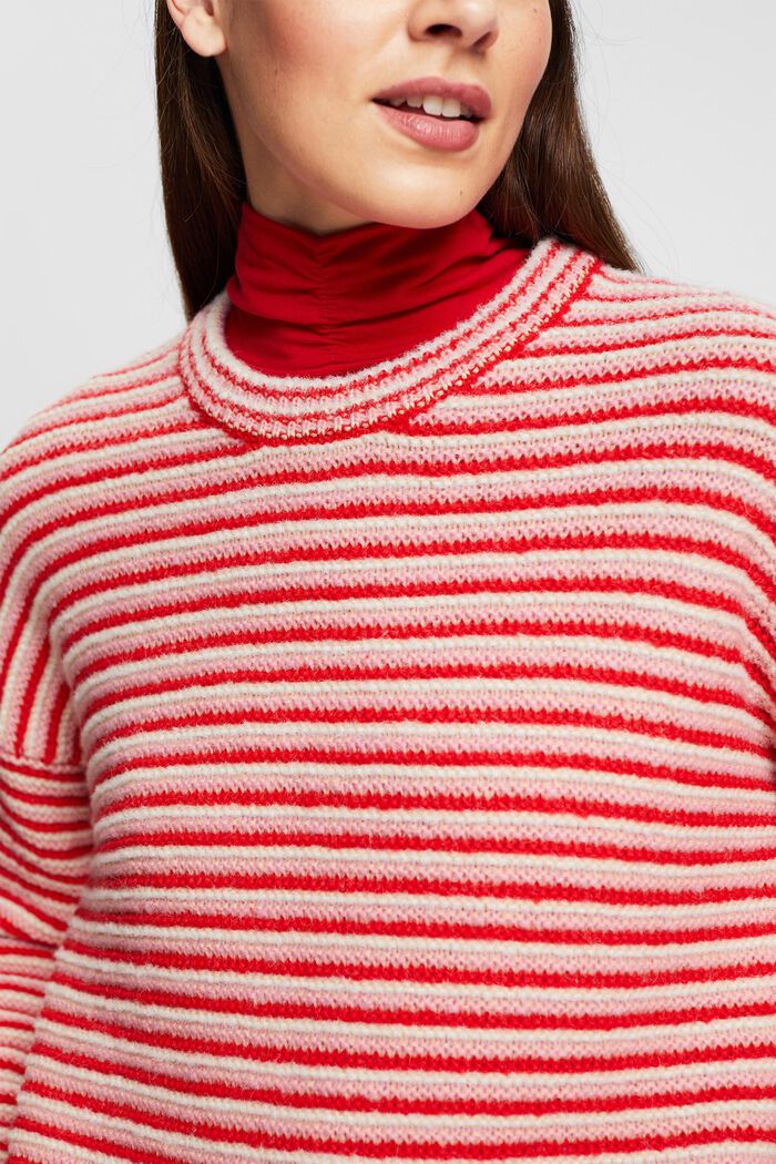 Sweter w paski z grubej dzianiny, RED, detail image number 2