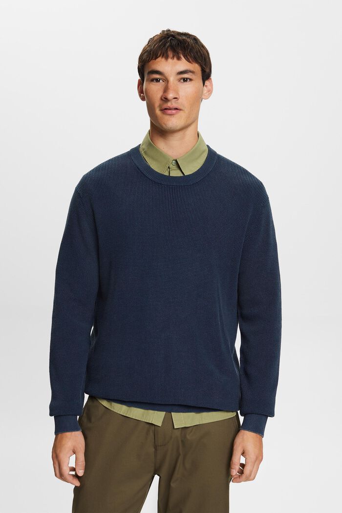 Sweter basic z okrągłym dekoltem, 100% bawełny, NAVY, detail image number 1