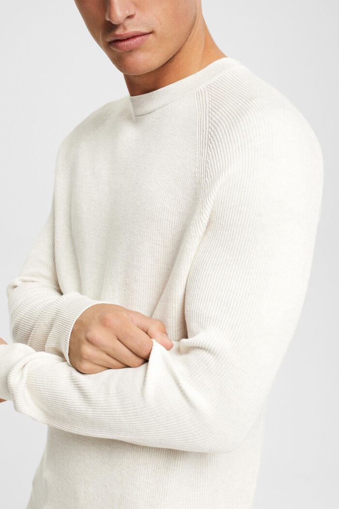 Sweter z okrągłym dekoltem, 100% bawełny, OFF WHITE, detail image number 0