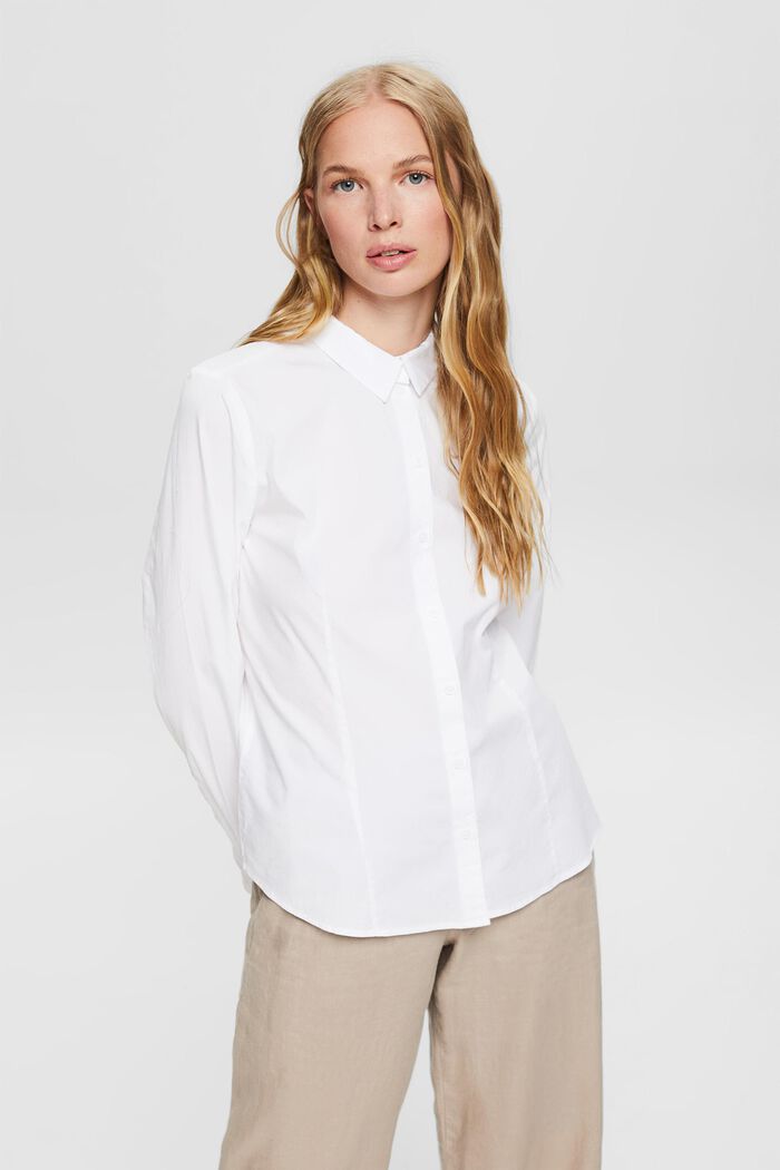 Koszulowa bluzka z zaznaczoną talią, WHITE, overview